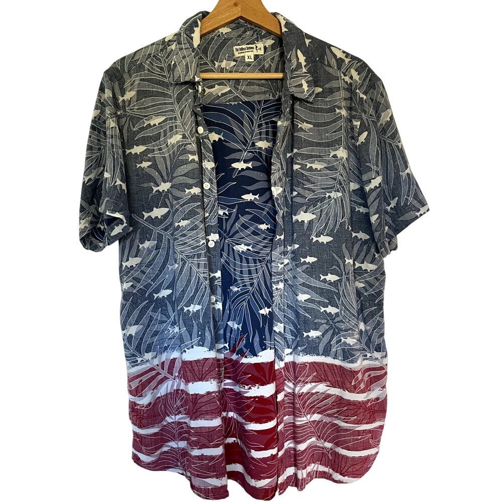 The Endless Summer XL men's button down shirt fish stars and stripes america top